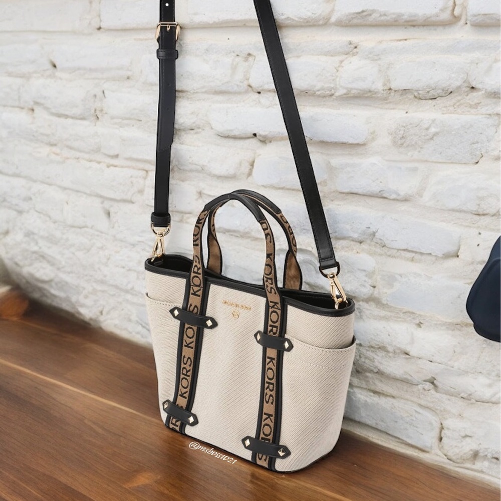 Michael Kors Maeve Medium Convertible Tote in Natural/Black NWT - Picture 7 of 14